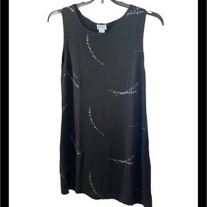 LOFT Black Sleeveless Mini Dress with White Botanical Print